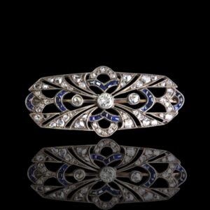 Antieke juwelen broche art deco met diamanten, briljanten en saffieren
