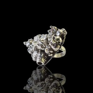 Bijzondere zilveren handgemaakte ring, hartvormig, met 16 Pandora-bedels