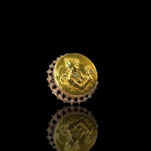 Art Nouveau 14 krt. Gouden broche met natuurlijke parels en diamanten