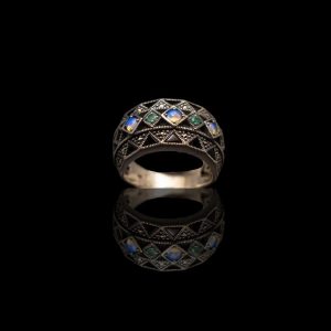 Zilveren ring met smaragd en opaal
