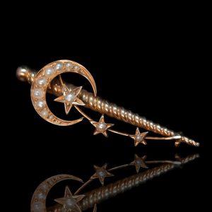 14 krt antieke gouden broche met echte parels