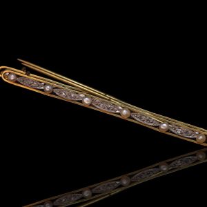 18 krt gouden brochette met parels en diamanten