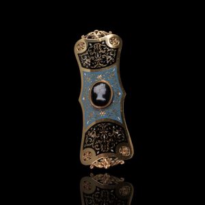 Neo-Renaissance gouden broche met emaille en agaat camee