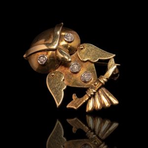 14 krt gouden broche in de vorm van een uil