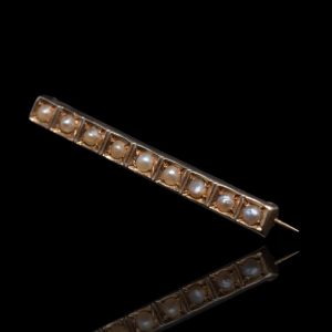 Antieke 14 krt gouden brochette met parels, Art Deco stijl