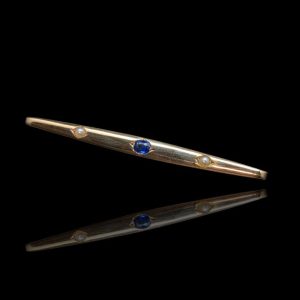 Antieke 14 krt gouden brochette met parels en saffier