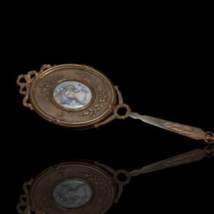 Antieke vergulde bronzen Victoriaanse handspiegel