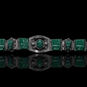 Mexicaanse zilveren schakelarmband met groen agaat