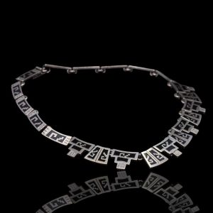 Mexicaans zilveren schakelcollier met zwart emaille