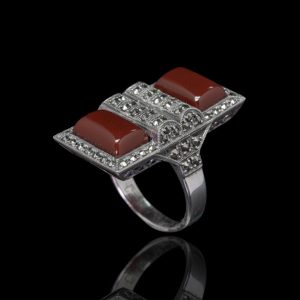 Zilveren ring met carneool en markasiet