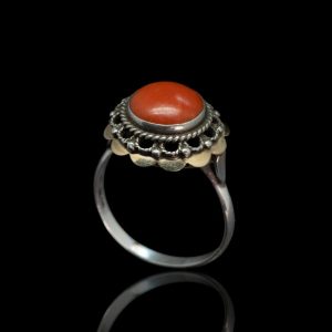 Goud met zilveren ring met bloedkoraal