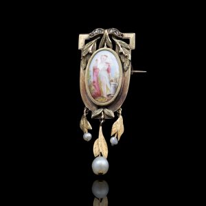 14 krt antiek gouden neo Renaissance broche met miniatuur portret