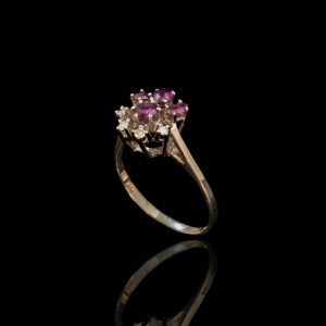 14 krt gouden ring met toermalijn en diamanten